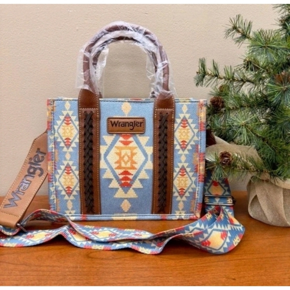 Wrangler Tote Crossbody Southwestern Guitar Strap Purse Blue Handbag NEW $80